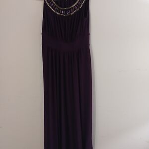 Haani Deep Purple Maxi Dress with Beaded Neckline